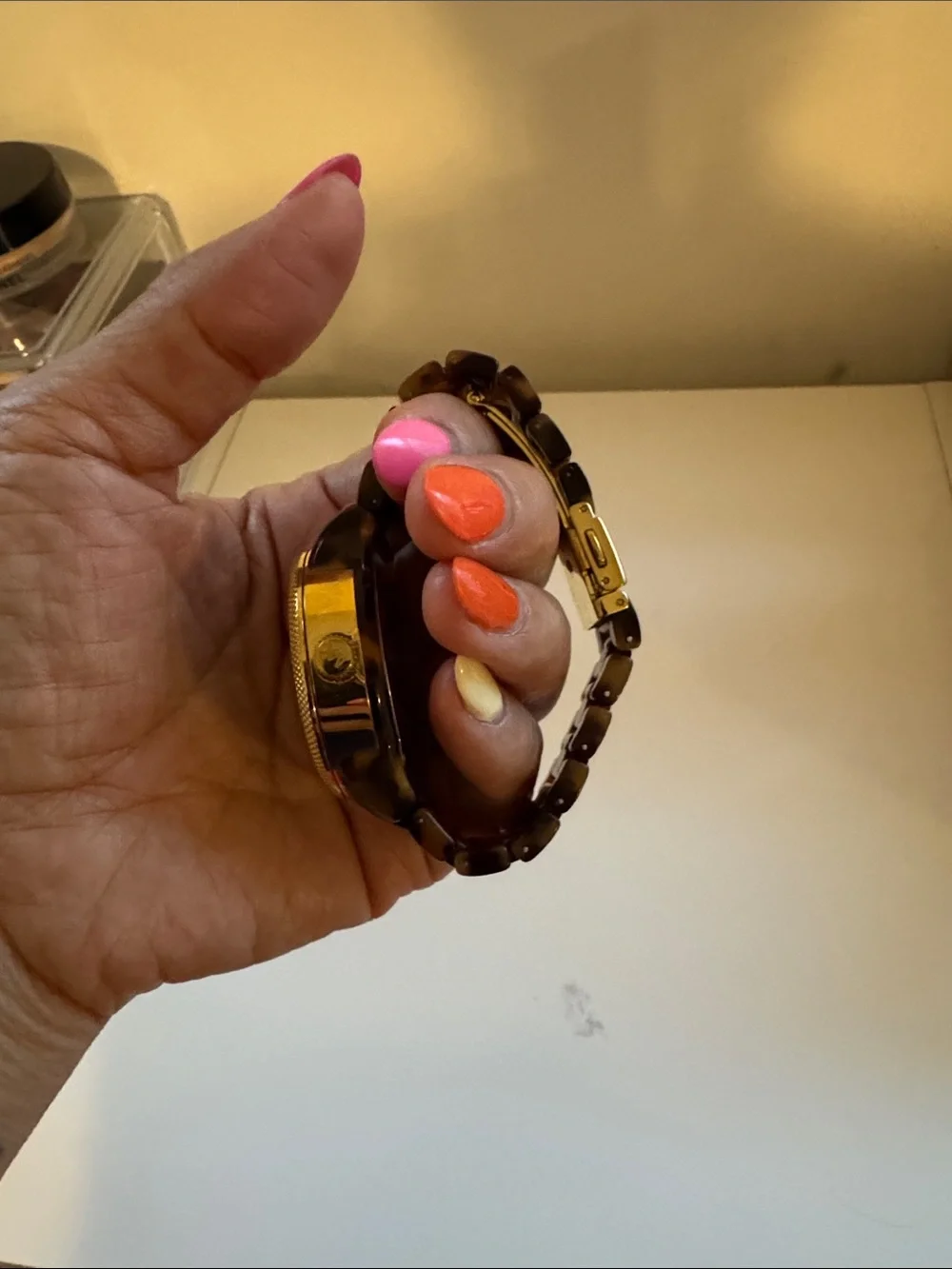 Michael Kors Brown Tortoise Shell and Gold Tone Crystal Watch